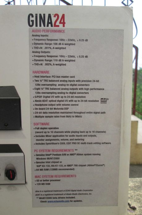 Interface áudio Echo Gina 24/96