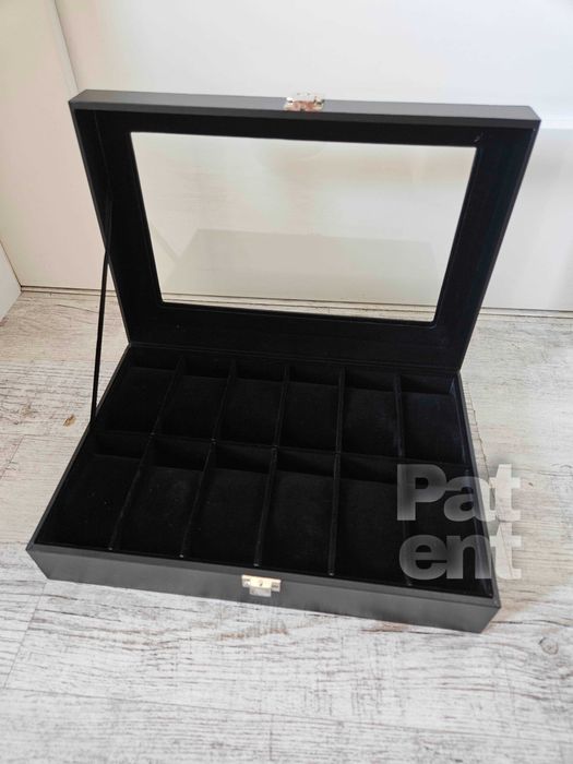 Czarna szkatułka na biżuterię zegarki bransoletki na prezent