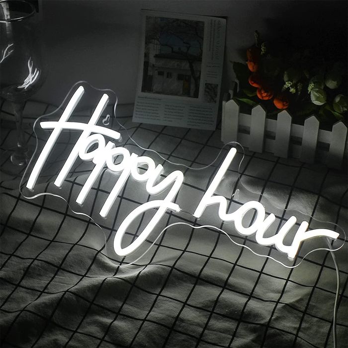 Neon LED Happy Hour znak świetlny świecący biały