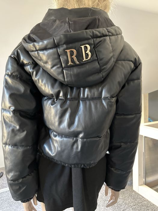 Roberta Biagi nowa, piękna, czarna kurtka z kapturem pikowana puchowa