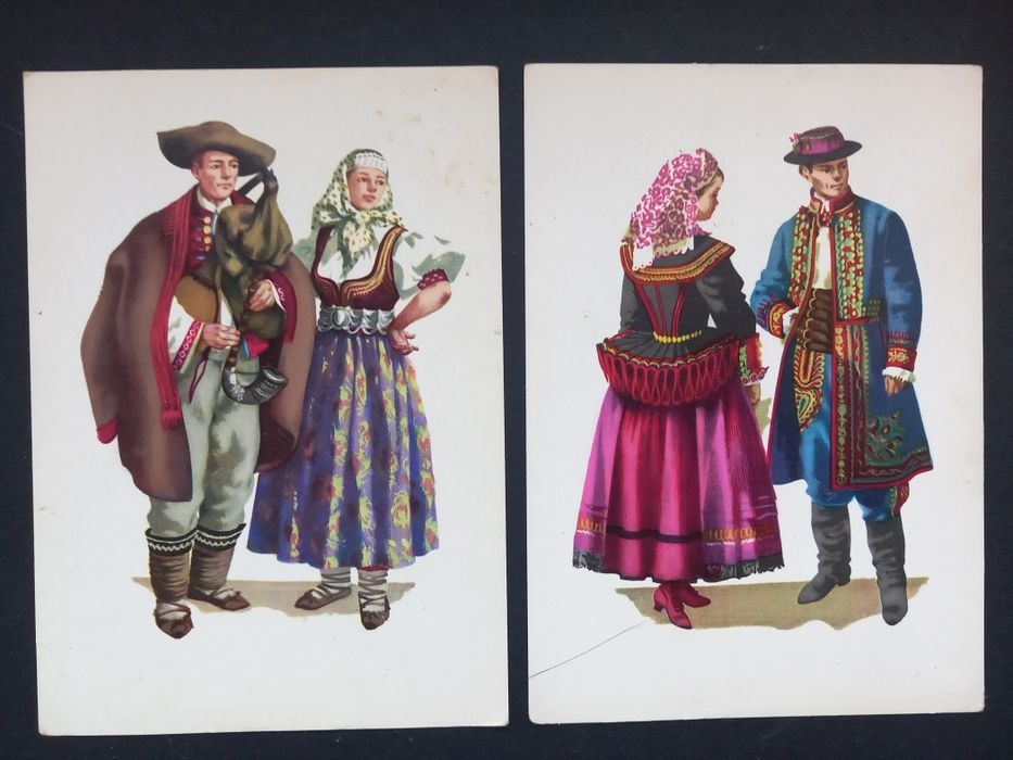 M.Orłowska Gabryś, kartki graficzne ze strojami ludowym.
