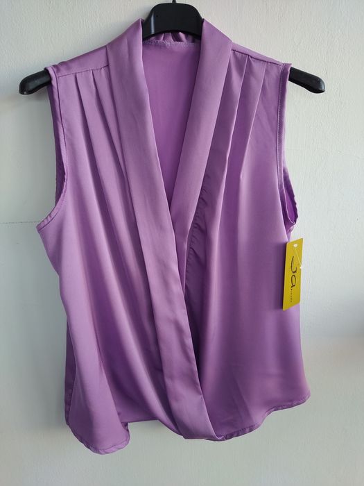 Blusa Lilás Acetinada Sem Mangas,  Estilo Cruzado / Drapeado -  Ja Moda - Tamanho Único - Nova!