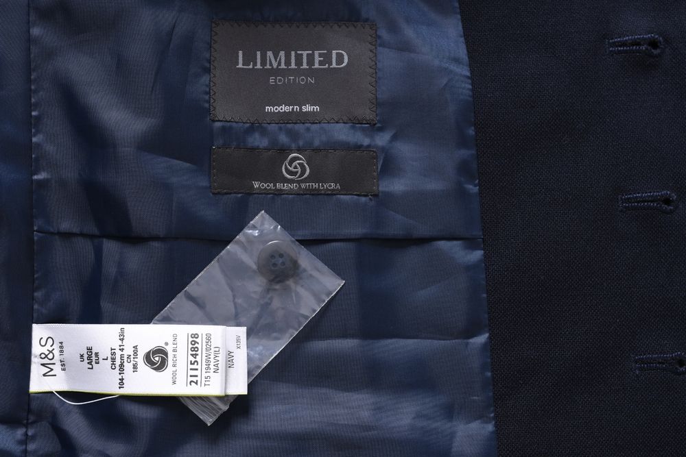 LIMITED EDITION granatowa kamizelka garniturowa 51% wełna L 52