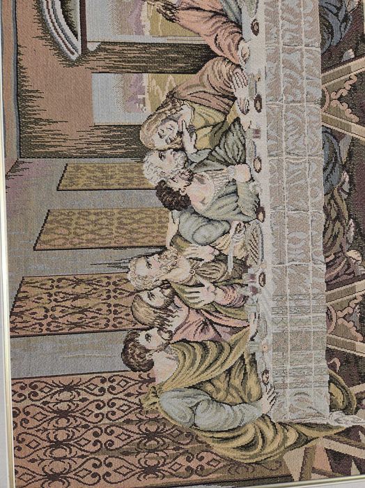 'Última Ceia', Tapeçaria de Algodão Italiana, Moldura de Folha Dourada