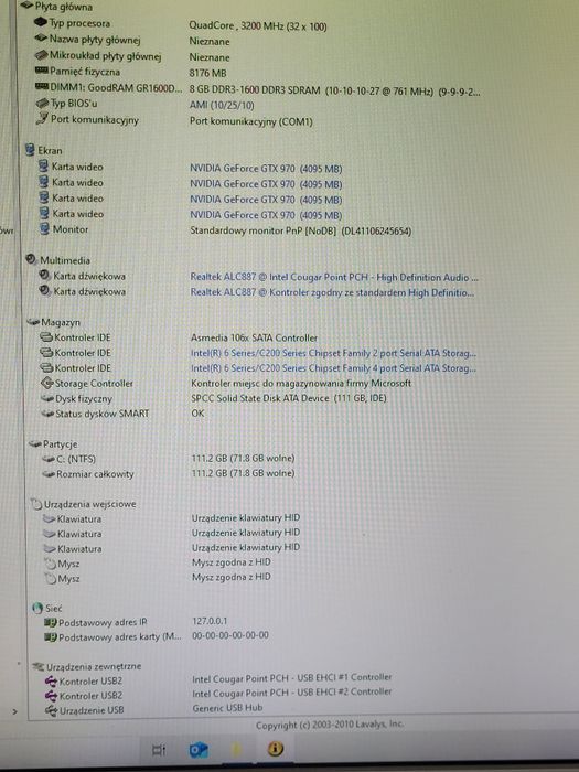 Komputer PC i5-2310 + GTX 970 8 GB RAM, SSD 120 GB, Windows