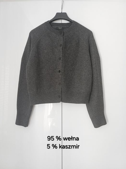 Massimo Dutti wełniany kardigan szary wełna kaszmir sweter na guziki