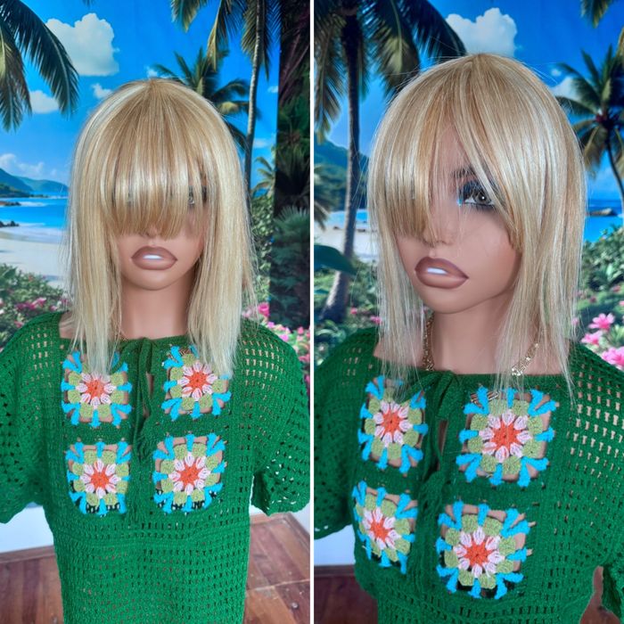 Натуральная накладка топпер чёлка типатинг волосы блонд 35 см