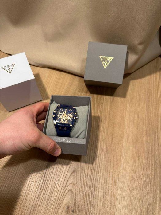 Nowy Męski Zegarek GUESS Phoenix – Navy Blue & Gold – Komplet