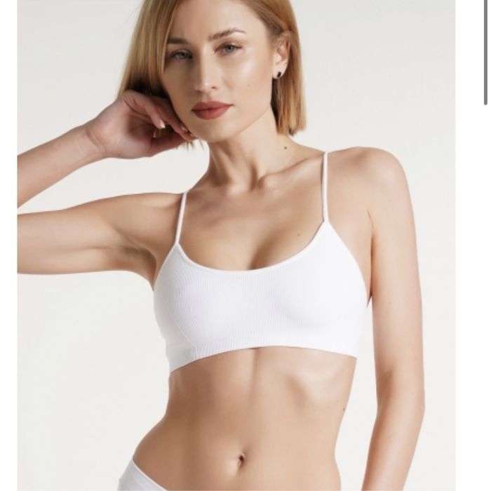 Топ на бретелях в рубчик CAMI TOP RIB (білий,коричневий)GIULIA