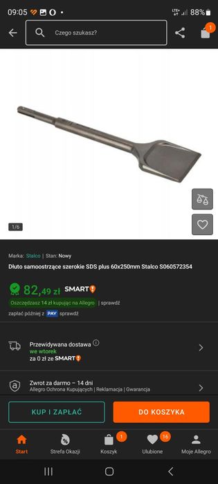 Dłuto samoostrzące szerokie SDS plus 60x250mm Stalco