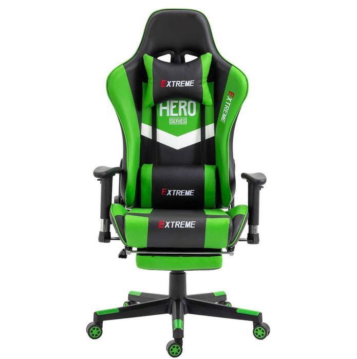 Fotel EXTREME HERO Green Gamingowy dla Graczy z podnóżkiem