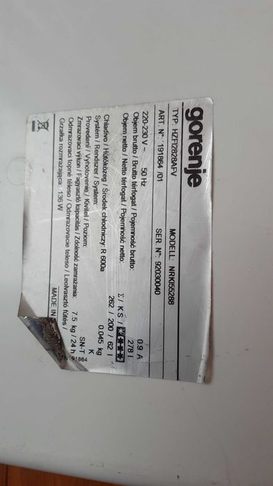 Szuflada do chłodziarki Gorenje NRKI55288 wymiary 46x30x11 cm