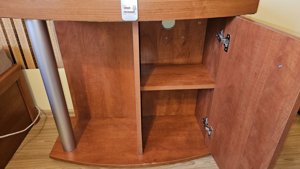 Akwarium zaokrąglone 100l + szafka + klapa z oświetleniem + tło