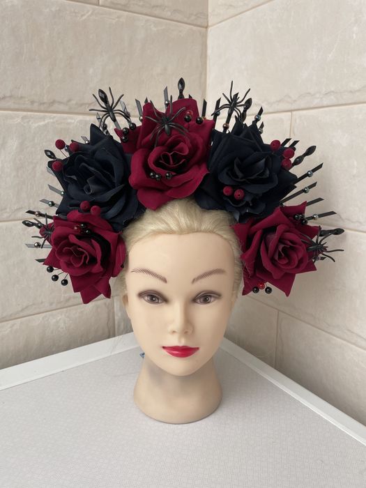 Вінок обруч корона муерте хеловін helloween квітами чорними відьма