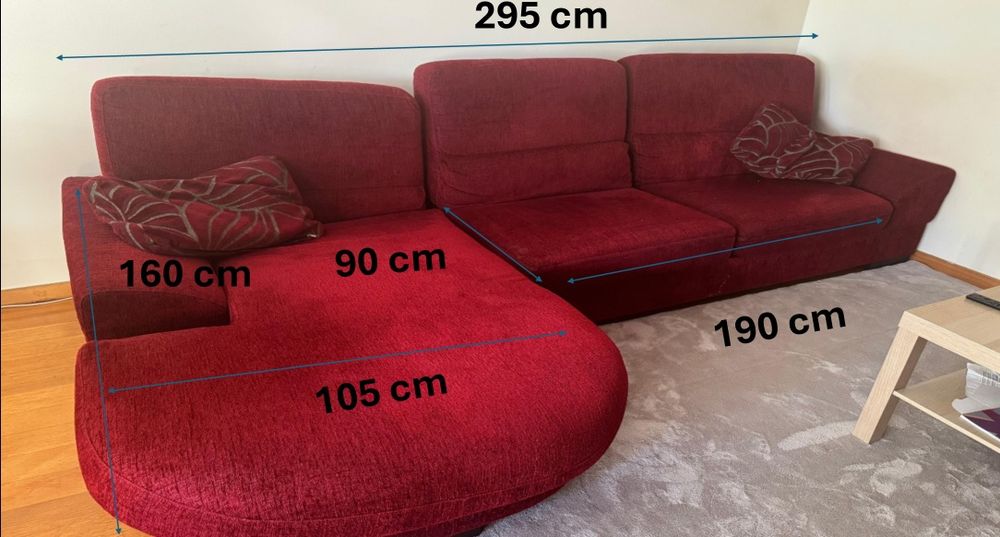 Sofá Chaise Longue Vermelho  6 lugares — 295 cm  Excelente preço: 150€