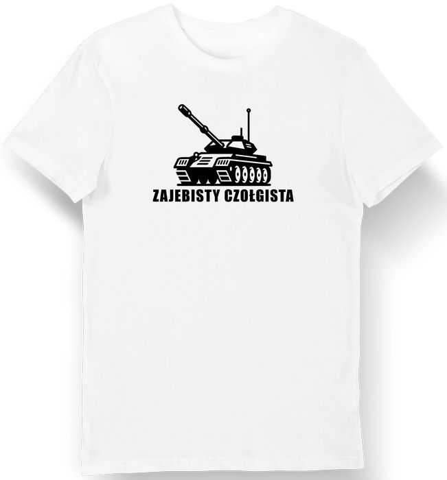 Koszulka męska wojskowa z czołgiem "Zajebisty czołgista" biała S