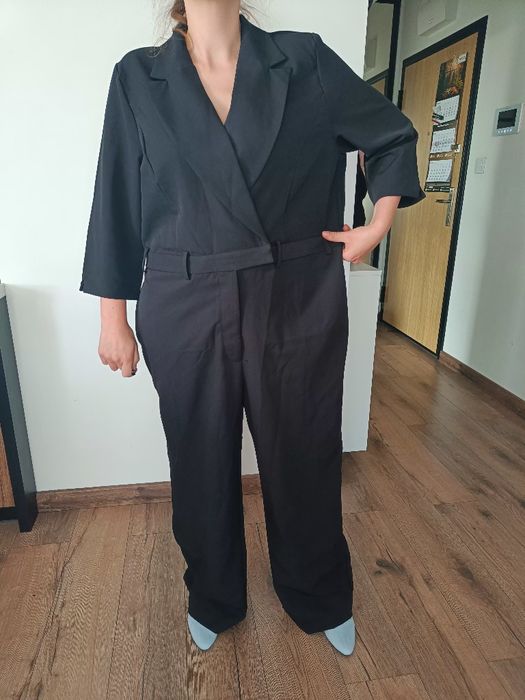 Kombinezon czarny elegancki 50 5XL Bonprix kopertowy