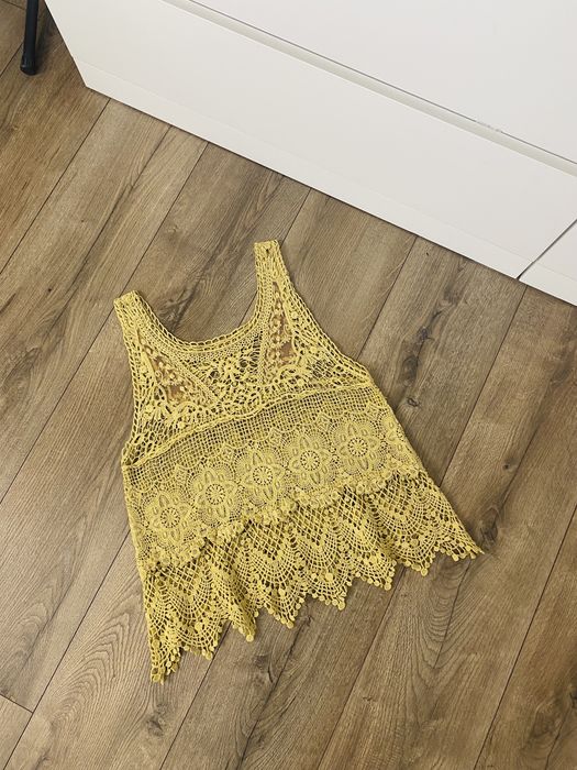 Beżowy ażurowy top boho 36 (S)