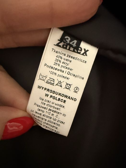 Elegancki płaszcz jesienno zimowy damski 34 zartex z wełną czarny