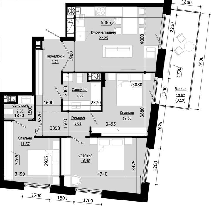 3-кімнатна квартира за адресою вул. Орлика Пилипа (площа 85,2 м²) - Atlanta.ua - фото 6