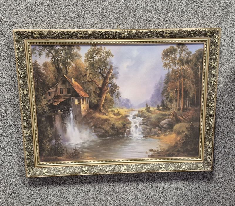 Krajobraz Druk na desce w pięknej ozdobnej ramie