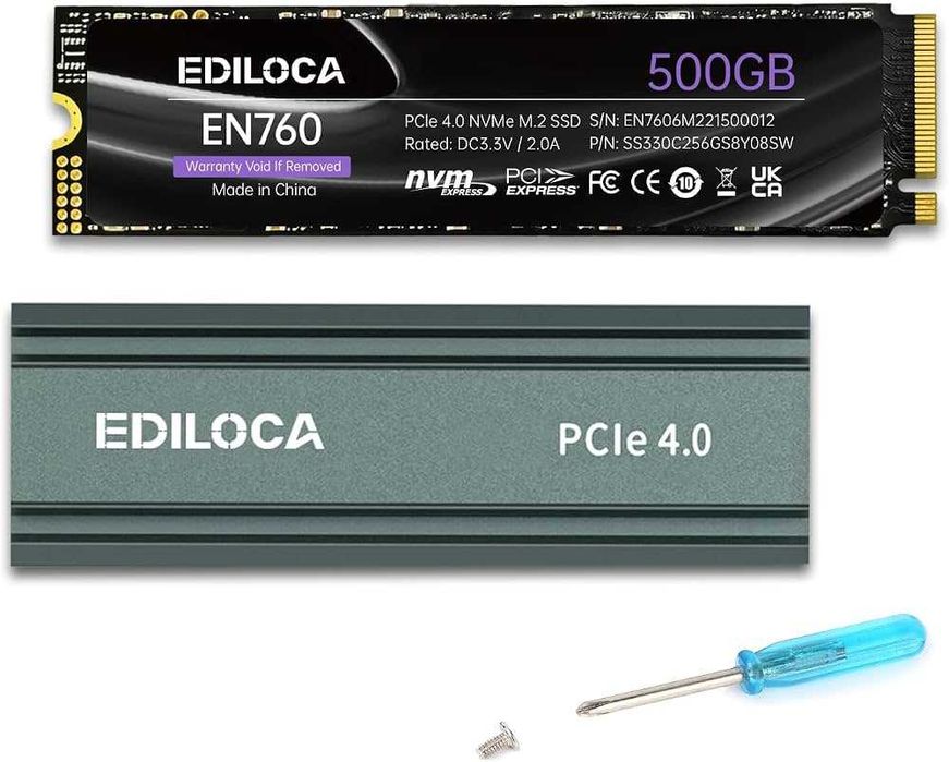 Швидкісний SSD M.2 NVMe 500GB Ediloca EN760 PCIe 4.0 з радіатором (для ПК / PS5 / Ноутбук) Швидка відправка