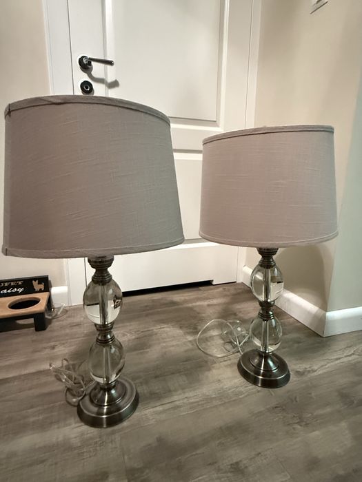 Stylowy komplet 2 lamp stołowych glamour / kryształowe kule E27 (jak NOWE)