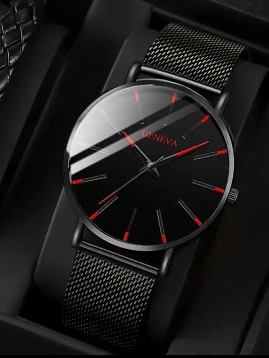 Elegancki zegarek czarno-czerwony wspaniały prezent na Walentynki