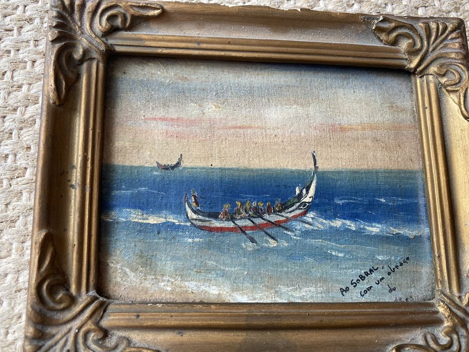 Quadro a óleo assinado com barco