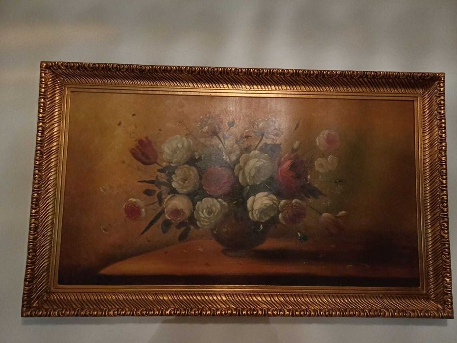 Quadro a Oleo  com moldura em talha dourada