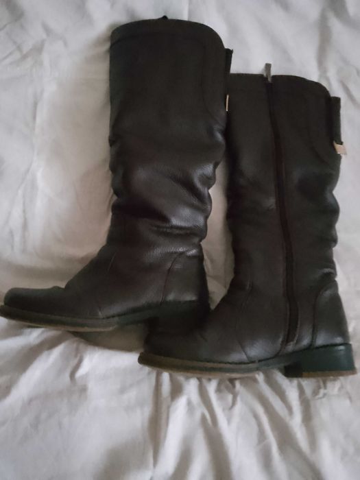 Сапоги женские, кожаные, зимние, темно-бардового цвета