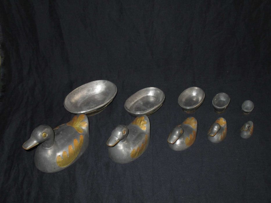 5 Caixas em forma de Pato Estanho e Latão