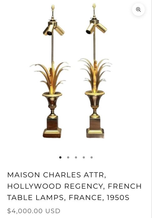 Maison Charles Boulanger Jansen Hollywood Regency 1970 vintage lampa palma ananas mosiężna mosiądz mosiądzu Francja Belgia unikat poszukiwana