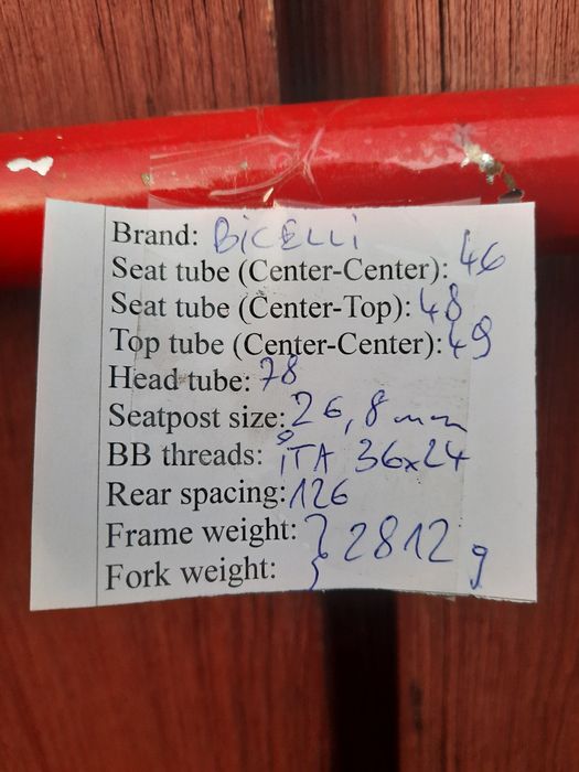 MAŁA rama szosowa BICELLI columbus 46cm CC kolarzówka stal cz2