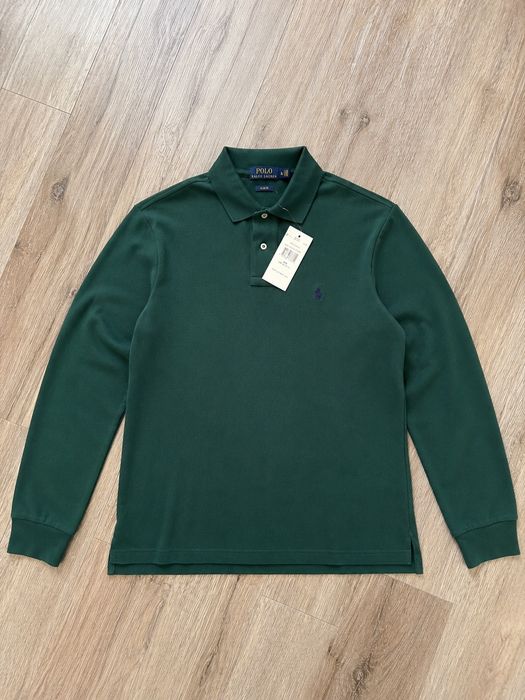 Polo Ralph Lauren verde de manga comprida (tamanho M júnior)