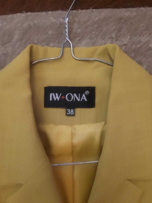 Damski Żakiet IWONA - Rozmiar 38, Komplet, Miętowy, Spódnica Elegancki