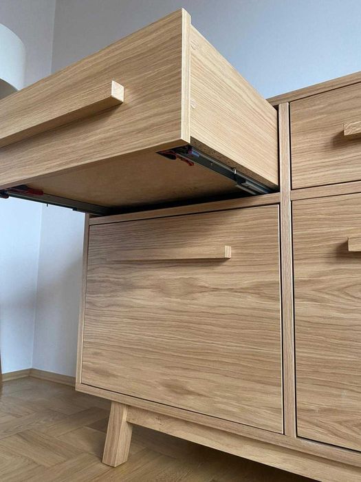 Komoda 170cm x 80cm dębowa z szufladami - zawiasy Blum