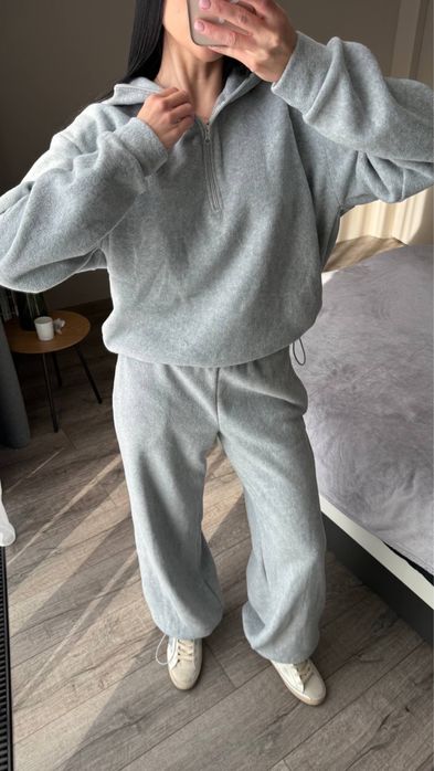 Женский зимний костюм ФЛИСОВЫЙ 42-46 коричневый свободный прямые штаны