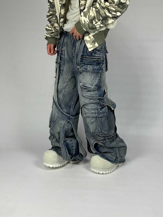 Джинси cargo jeans baggy faded archive opium широкі карго сині джынсы