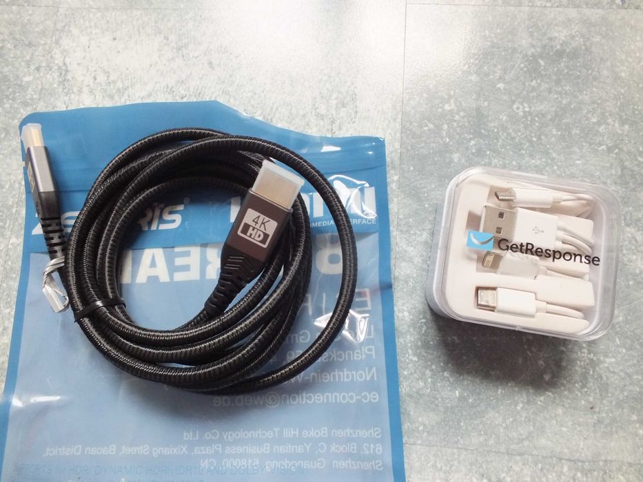 zestaw 2szt. przejściówka, kabel HDMI 4K High Speed 2m  pleciony NOWE