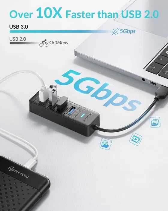 PHIXERO 4 Port Hub USB 3.0
