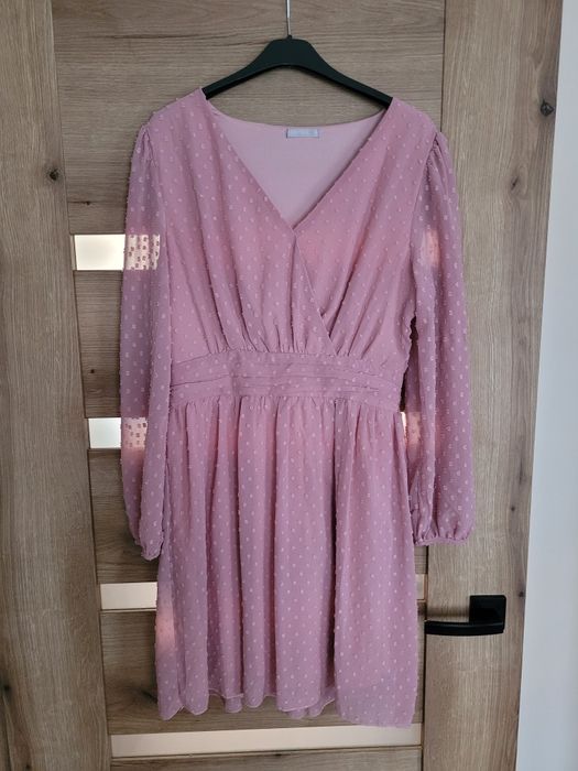 Sukienka pudrowy róż,  idealna na chrzciny, komunie, wesele!