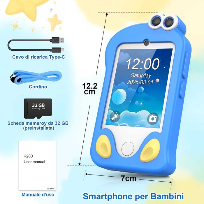 Telefon dziecięcy CHAKEYAKE, aparat, z 2,4-calowym dotykowym ekranem