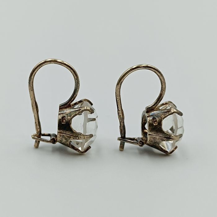 Винтажные советские серебряные серьги 875 пробы в позолоте с хрусталем