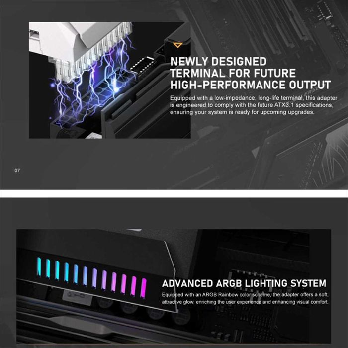 24-контактный адаптер ATX, 180 градусов ARGB 5 В