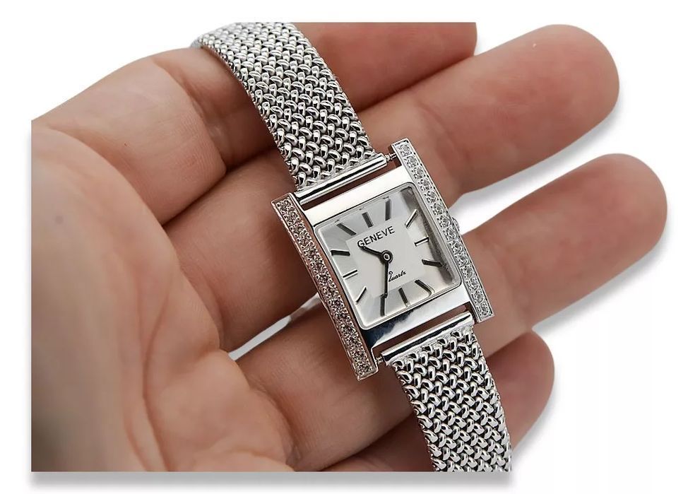 Zegarek damski z białego 14k złota z BRYLANTAMI lwd035wds&lbw003w K