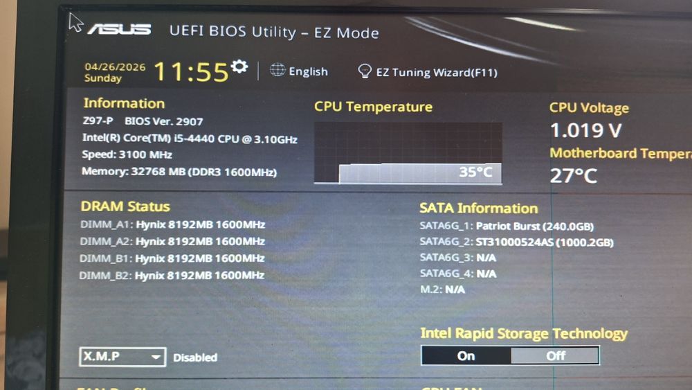Asus z97-p + I5 4440 3.10 GHz + 32 GB RAM + 256 GB ssd