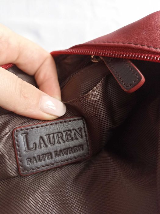 Ralph Lauren oryginalna torebka kopertówka wiśniowa skóra naturalna