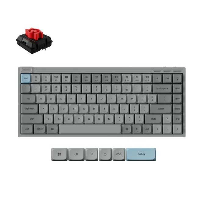 Keychron J9 Ultra 8K Бездротова низькопрофільна механічна клавіатура, Grey,  Red POM Switch