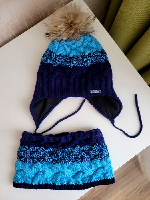 Комплект шапка зимова на флісі і хомут-шарф handmade